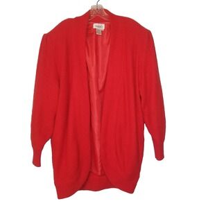 Eugenia Angora Blend Red Soft Lined Open Cardigan Side Shoulder Pads Pockets Med